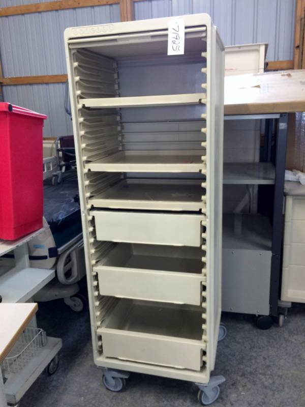 lot 22 image: WOW Selling Used Online $1200 Unicell Medical Storage C-Locker Cart Cabinet With Partial Drop Down Cover
