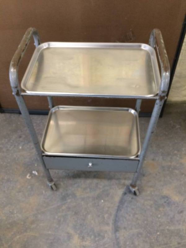 lot 30 image: Surgical Utensil 2 Tier Tray (removable) Cart With Drawer
