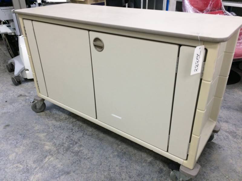 lot 41 image: Another BIG WOW&nbspHerman Miller Millcare Medical Supply Crash Cart Cabinet Double Wide With Shelf 58X41.5X21 Excellent Condition & Yes I Want This  What A Fantastic Workstation
