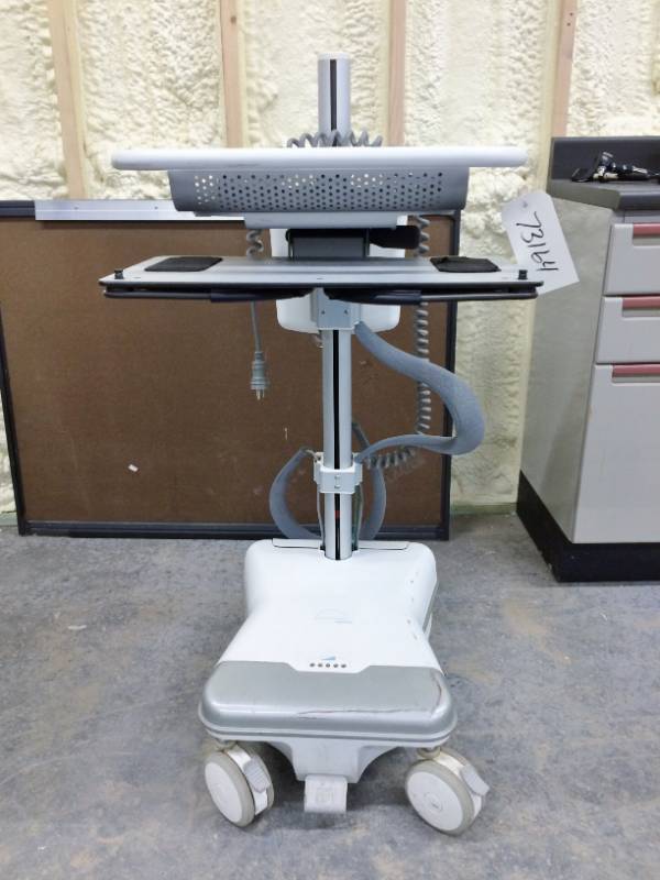 lot 49 image: MSRP $4000 Humanscale Height Adjustible Sit Or Stand Computer Laptop Mobile Workstation Cart - Great Condition