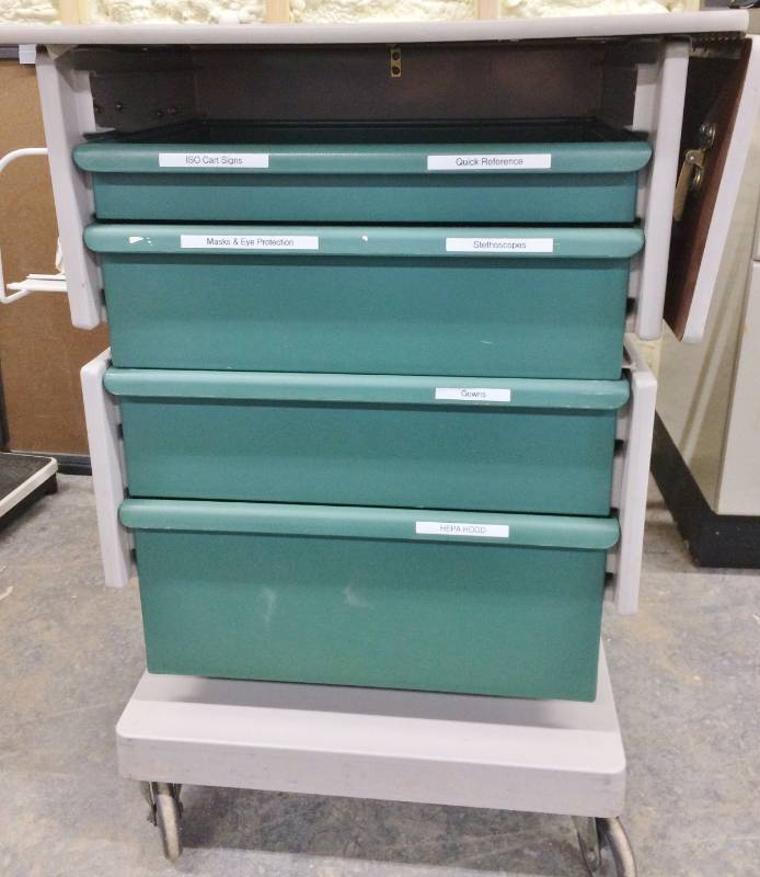 lot 55 image: Herman Miller Medical&nbspTriage Modular Medical Supply Cart With Extending Tabletop - Great Condition
