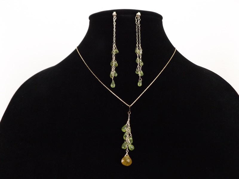lot 7 image: .925 Sterling Silver Peridot Dangle Pendant, Necklace and Earring SET