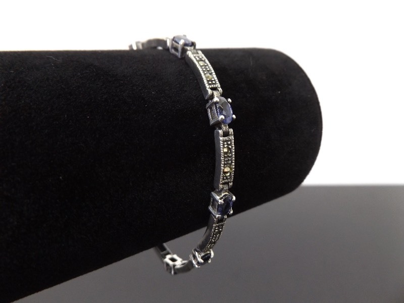 lot 26 image: .925 Sterling Silver Art Nouveau Sapphire Crystal Bracelet