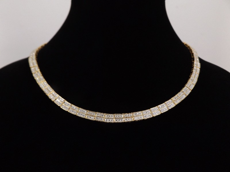 lot 31 image: NEW .925 Sterling Silver Moissanite Accented Vermeil Flexible Omega Necklace