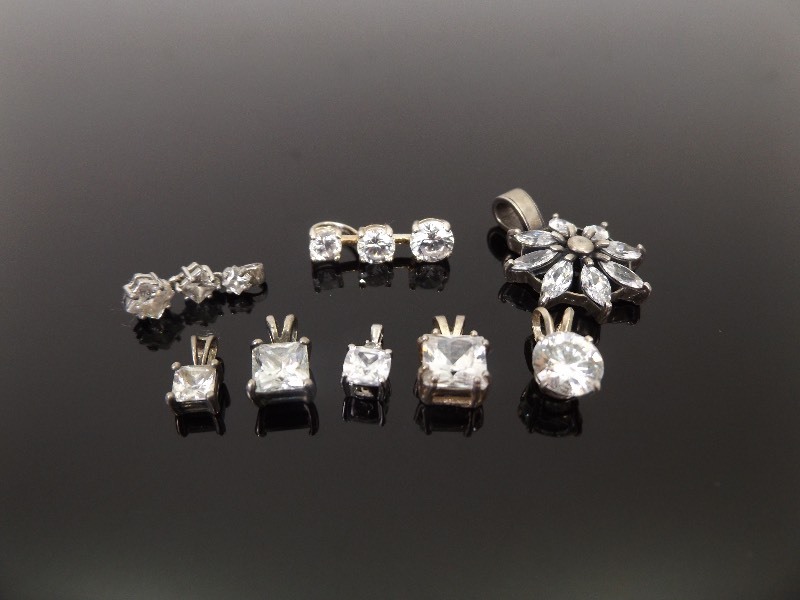lot 45 image: .925 Sterling Silver Lot of 8 Crystal Pendants