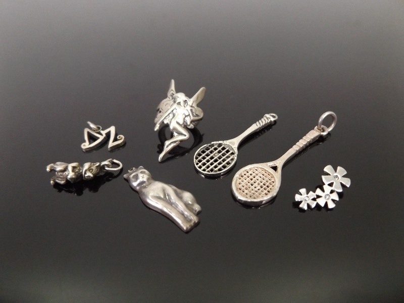 lot 48 image: .925 Sterling Silver Lot of 7 Pendants, Charms, etc.