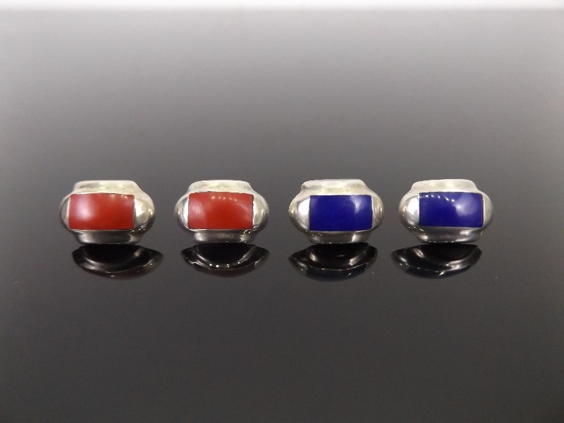 lot 63 image: .925 Sterling Silver Lot of 2 Pairs of Blue and Red Post Earrings