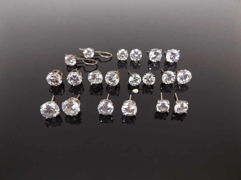 lot 73 image: .925 Sterling Silver Lot of 11 Pairs of Crystal Earrings