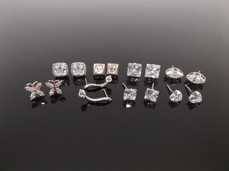 lot 75 image: .925 Sterling Silver Lot of 8 Pairs of Crystal Earrings