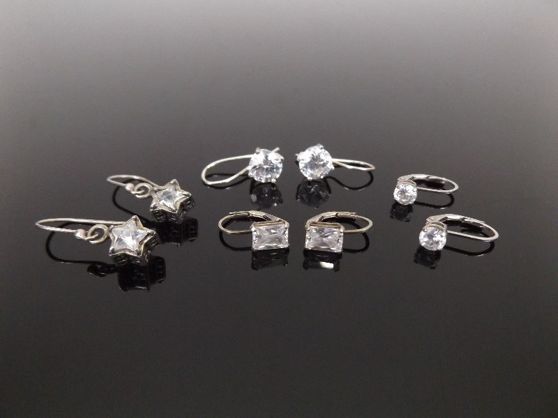lot 76 image: .925 Sterling Silver Lot of 4 Pairs of Crystal Hook Earrings