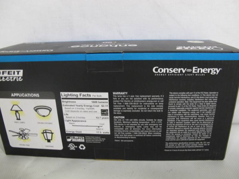 lot 71 image: Feit Electric LED Dimmable Light Bulbs 4 Count - 17.5 Watts Daylight