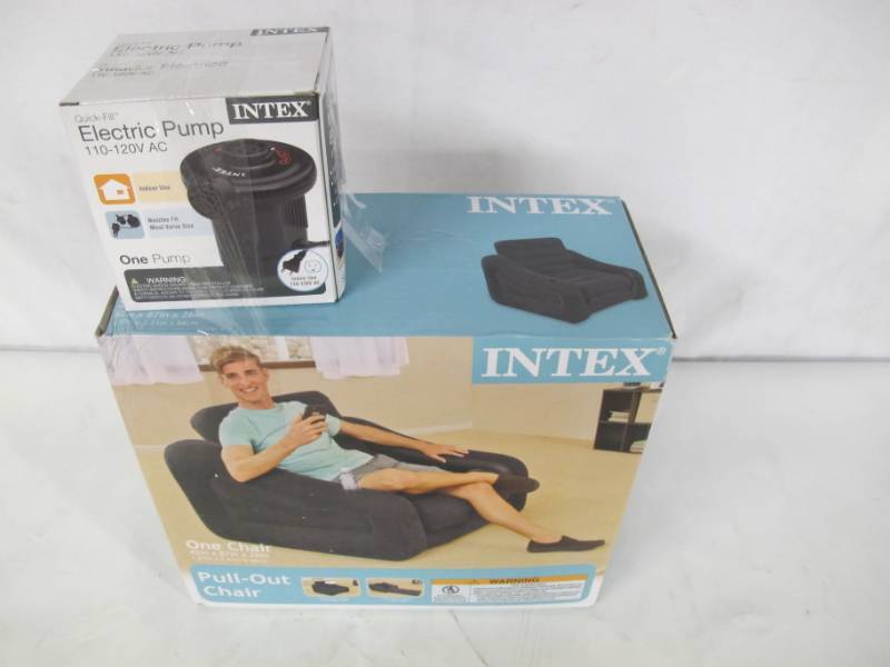 lot 3 image: Intex Pull-out Chair Inflatable Bed, 42 X 87 X 26, Twin with Quick-Fill Electric Pump