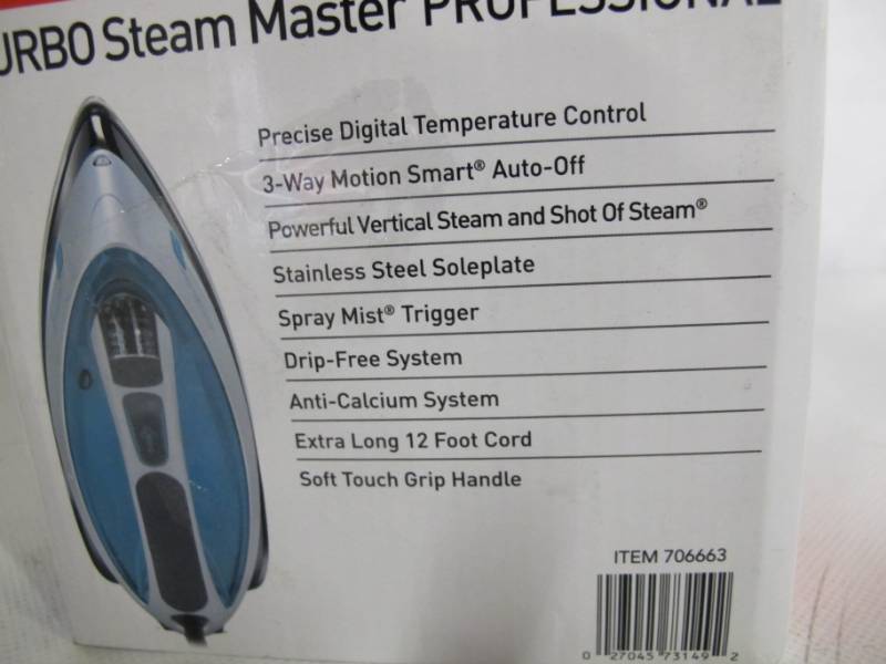 lot 43 image: Sunbeam TURBO Steam Master Digital Professional Iron, SilverTurquoise GCSB