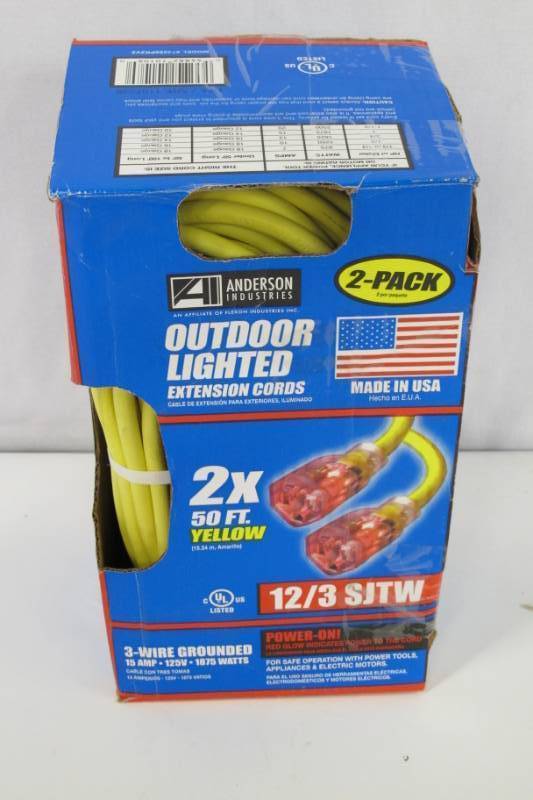 lot 2 image: Anderson Industries  2 Pack 50 Ft Yellow Extension Cords 3-wire grounded Outdoor Lighted