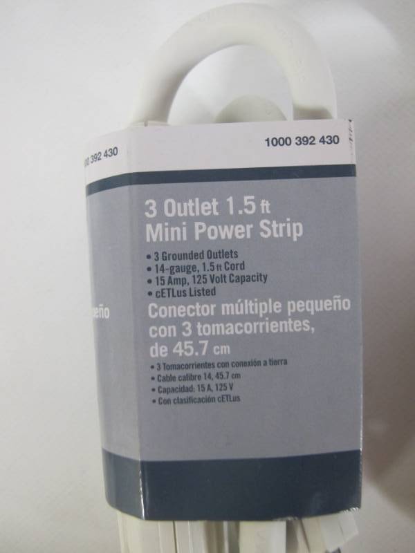 lot 92 image: 3-Outlet Mini Power Strip with 1.5 ft. Cord - 3 Pack