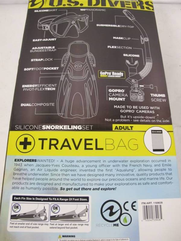 lot 102 image: U.S. Divers Adult LXL GoPro Ready Snorkel Set - BlueBlack