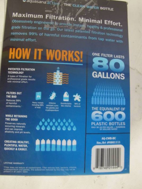 lot 95 image: Aquasana Active Filtered Water Bottles 2-Pack - Blue  Gray
