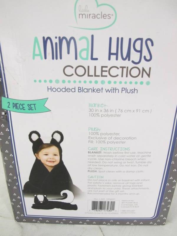 lot 87 image: Little Miracles Animal Hugs Collection - Hooded Blanket with Plush, 2 Piece Set (Skunk)