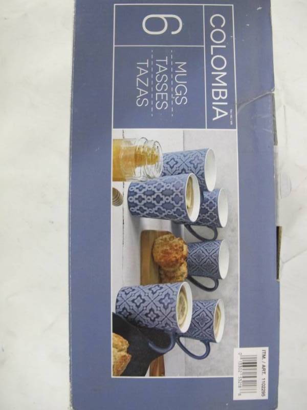 lot 27 image: Over and Back Colombia Mug Set - Uniquely Designed and Suitable for Home or Kitchen, Set of 6 - Blue