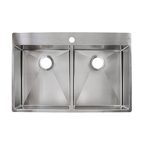 lot 521 image: Franke Vector 33.5 (33 Compatible) Dual Mount Double Bowl 1-Hole 9 Deep Kitchen Sink with Fast-in Installation System, Stainless Steel HF3322-1