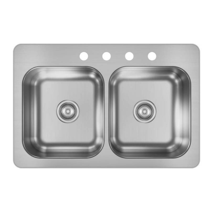 lot 583 image: Elkay 33-in x 22-in Stainless Steel Double-Basin Drop-In Or Undermount 4-Hole Residential Kitchen Sink LWFDB332284