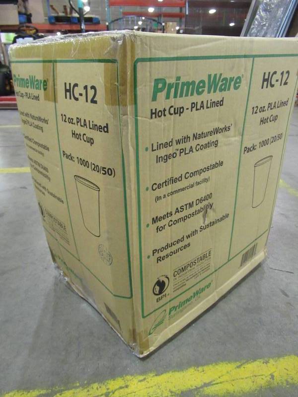 lot 118 image: Primeware 12oz PrimeWare PLA Lined Hot CupCase  1000ct (2050) HC-12.