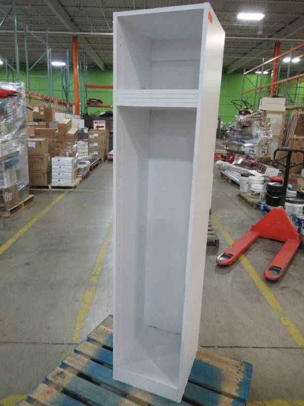 lot 94 image: Tall White Cabinet with 1 Fixed and 3 Adjustable Shelves.