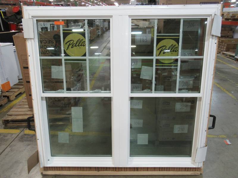lot 238 image: Pella Custom Vinyl Double, Double Hung Window. Tilting Windows, Measures Approximately 56 X 60 Tall (not including flashing) X 3 Wall