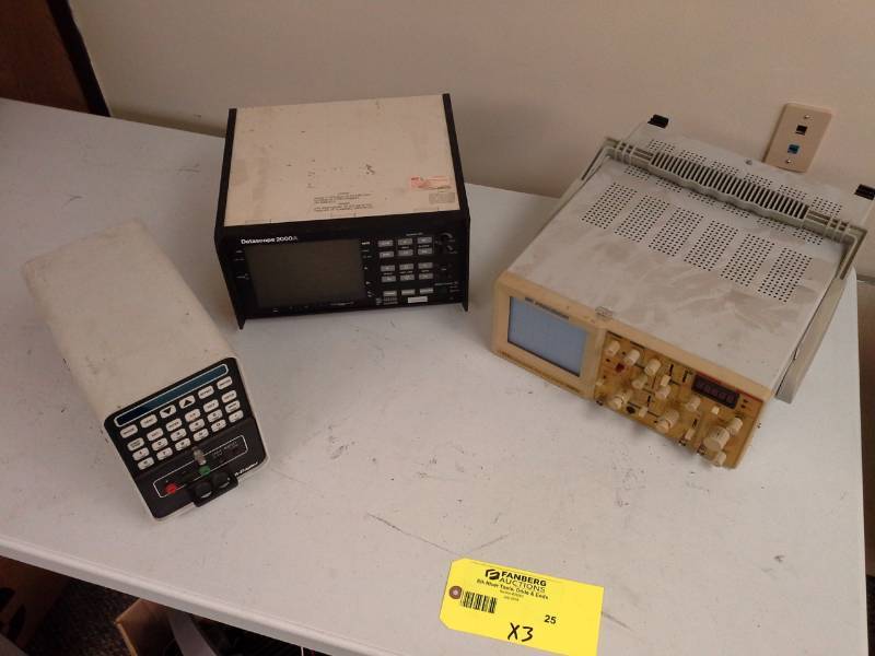 lot 25 image: Lot of (3) BK Precision 2121 Oscilloscope with Auto Counter, Datascope 2000A, Power Designs Constant VoltageConstant Current Model 405D, Tuning Unit TN-I8Apr-4, Automatic Systems Labratories Ltd. Power Supply, Endevco Charge Amplifier 2735