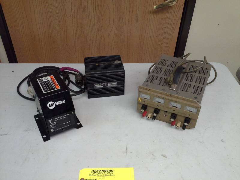 lot 28 image: Lot of (3) Lambda Dual Regulated Power Supply LPD-422A-FM, Trygon Electronics Power Supply PS32-1.25 1.25A, Miller Power Supply 141604
