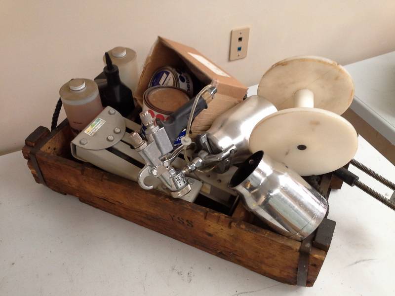 lot 48 image: Paint Sprayer, Leeds Precision Instruments Inc. , Repair Revolution Velodur Metal Coldwelding Systems Activator and Base 2.5lbs., One Quart Pump Oil