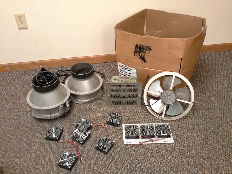 lot 61 image: NMB DC Brushless Computer Fans 12VDC, Sunon Computer Fan Motors 12VDC, Italian Fan Assmbly, N.A. Vib Fan Assembly 230V, Hoffman Fan Assembly, Ebm Papst Fan Assembly 115V