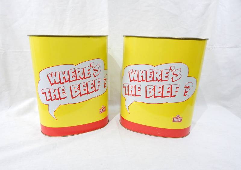 lot 5 image: Lot of Vintage 1984 Wendys Wheres the Beef Trash Cans