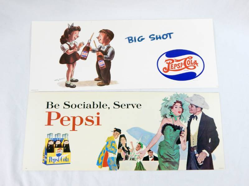 lot 37 image: Set of 2 Vintage Pepsi Bus Trolley Car Advertisement Signs