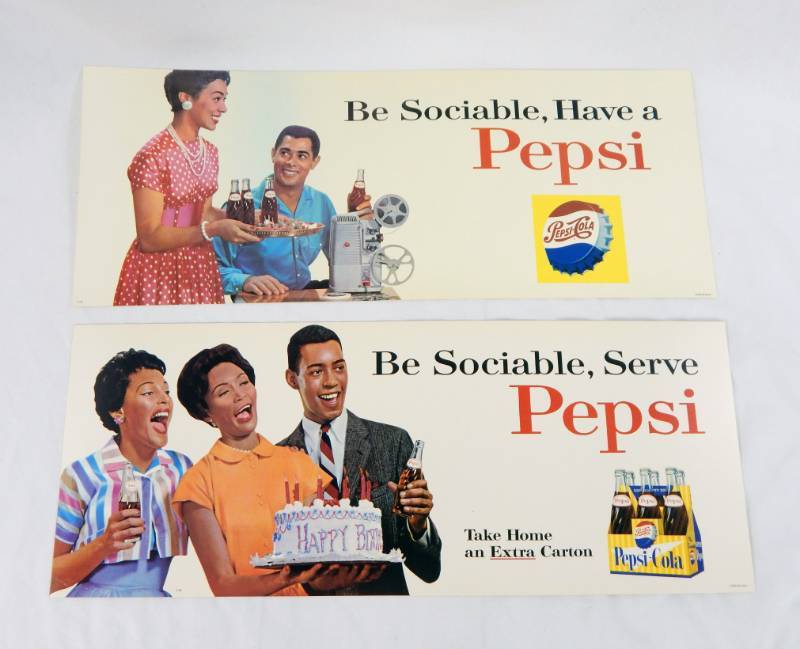 lot 38 image: Set of 2 Vintage Pepsi Bus Trolley Car Advertisement Signs