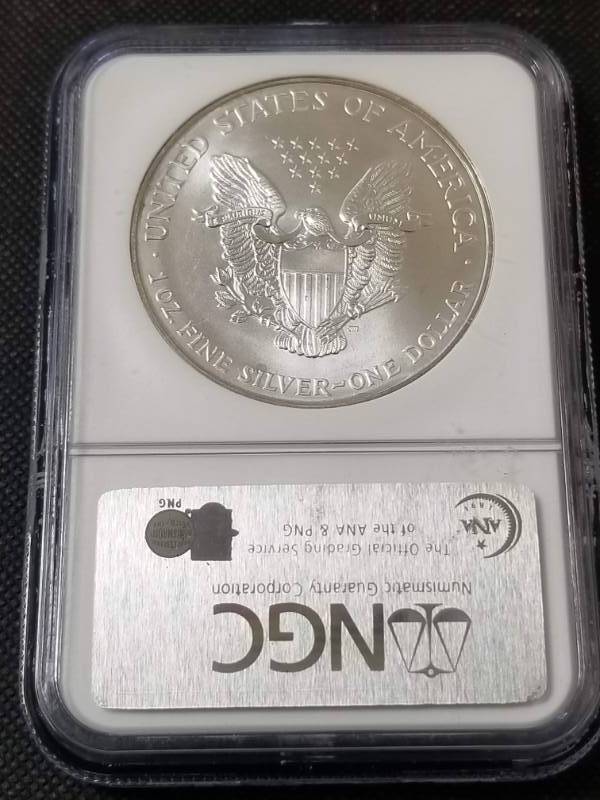 lot 35 image: 1996 AMERICAN SILVER EAGLE 1 TROY OZ. .999 FINE SILVER MS69 NGC KEY DATE COIN