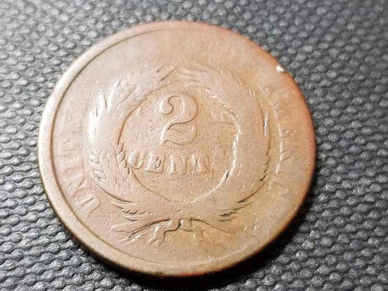 lot 63 image: 1864 LARGE MOTTO US TWO CENT PIECE