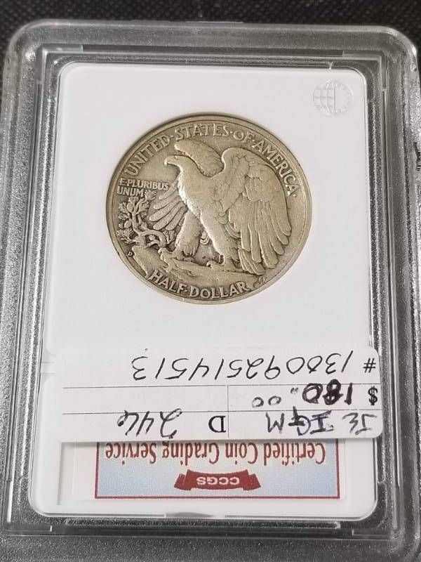 lot 68 image: 1938-D WALKING LIBERTY HALF DOLLAR BETTER DATE COIN
