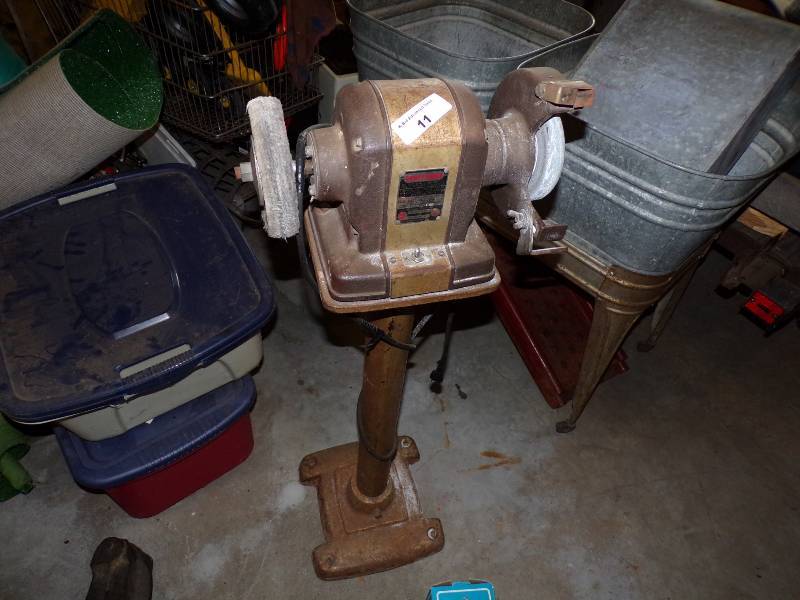 lot 11 image: Grinder on Stand Craftsman 14 HP Ball Bering Tested and works