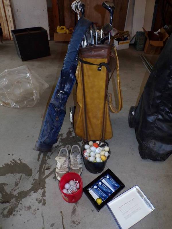 lot 62 image: Golf Clubs with Bag, Cart, Balls and Shoes
