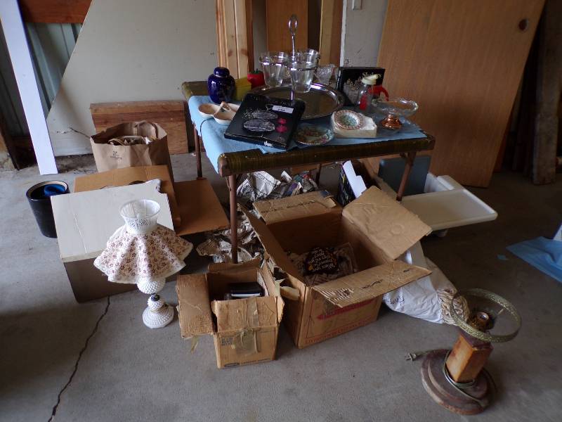 lot 130 image: Meat Grinder, Antique Dishes, Hammock, Lamps and more