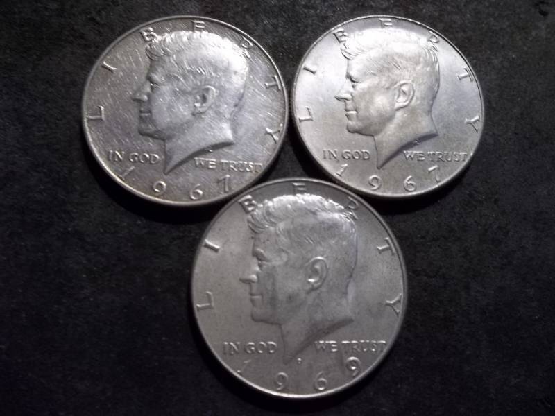 lot 79 image: 3-JFK Silver Half Dollars 1967, 1967, 1969