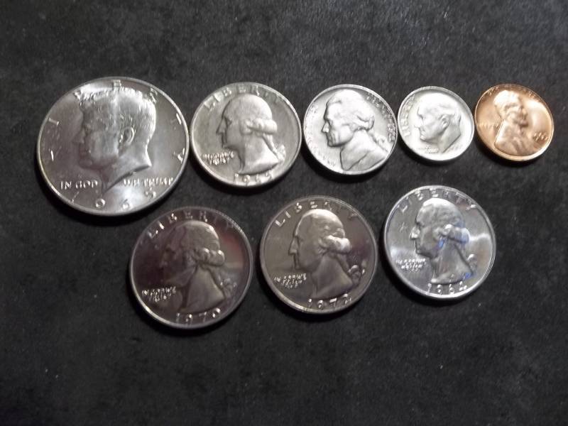 lot 90 image: 1965 Special Mint Set From Philadelphia & 3-Proof Washington Quarters 1964, 1970, 1972