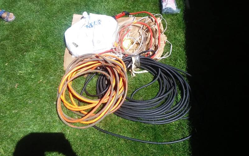 lot 9 image: Air Hose, Gas Hose, Pex, Pump, Some Electrical Misc