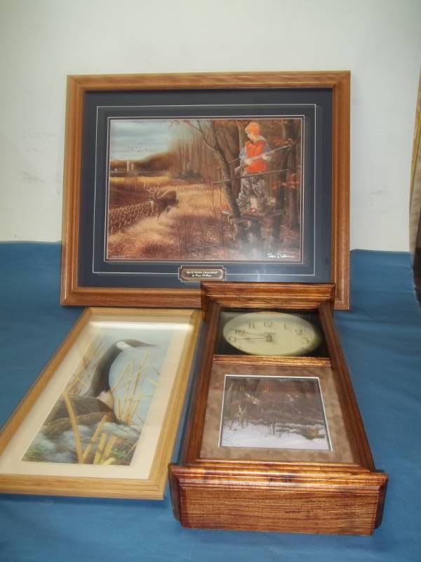 lot 182 image: Wall Clock and Artwork