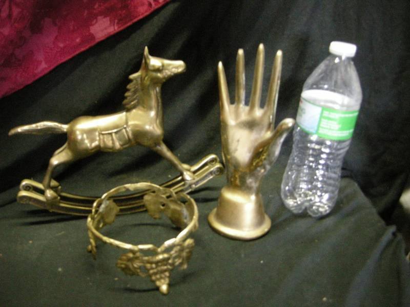 lot 34 image: Brass Rocking Horse, Hand Ring Holder, Stand