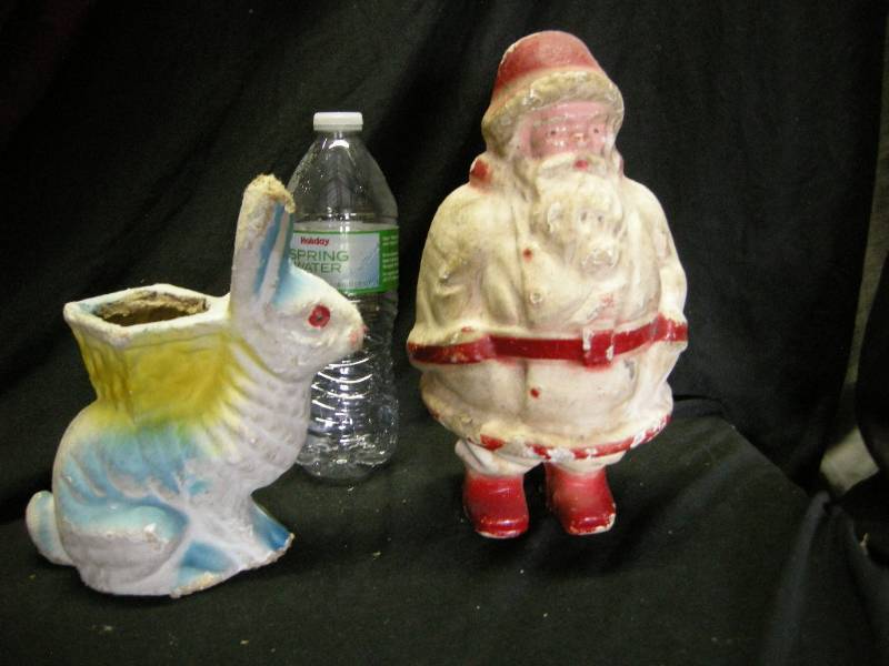 lot 39 image: Antique Paper Mache Bunny and Santa