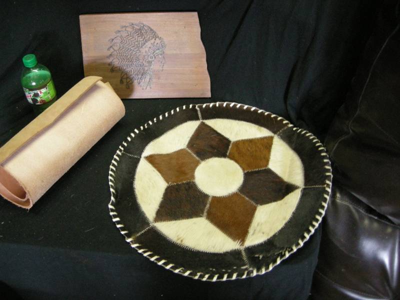 lot 92 image: Native American Leather and Plaque