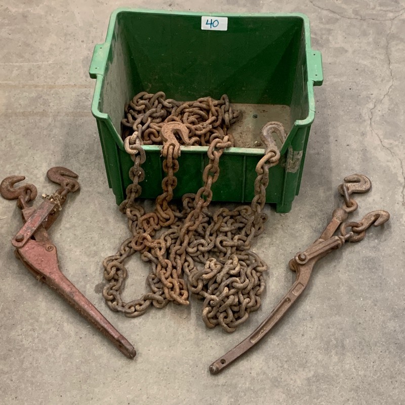 lot 40 image: Tote Of Log Chain & Chain Binders