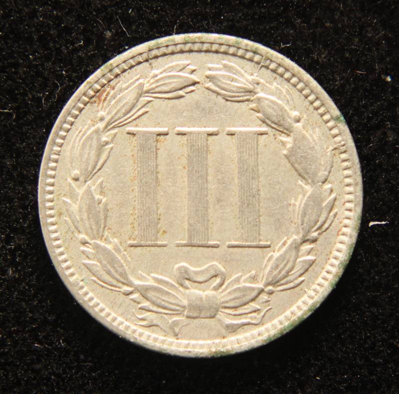 lot 25 image: 1865 US THREE CENT NICKEL XF